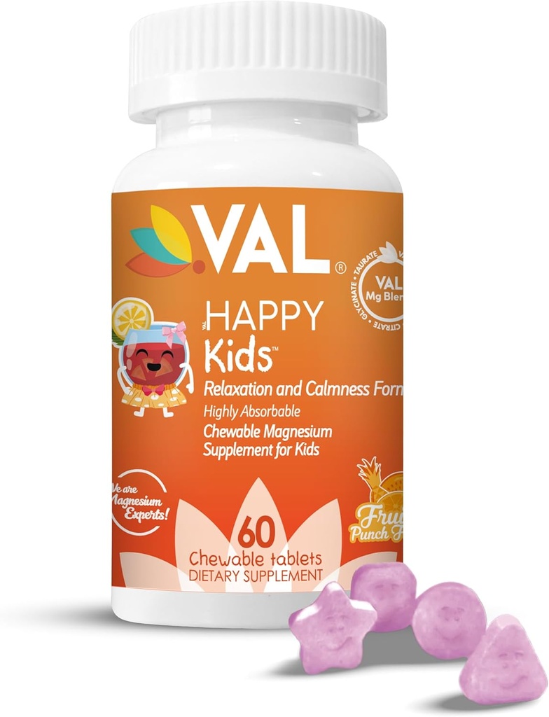 VAL Magnesium voor kinderen Hoge absorptie Magnesium voor Kalm, Ontspannen & Focus & Mg Glycinate, Citrate & Taurate met vitamine B6, D & C 