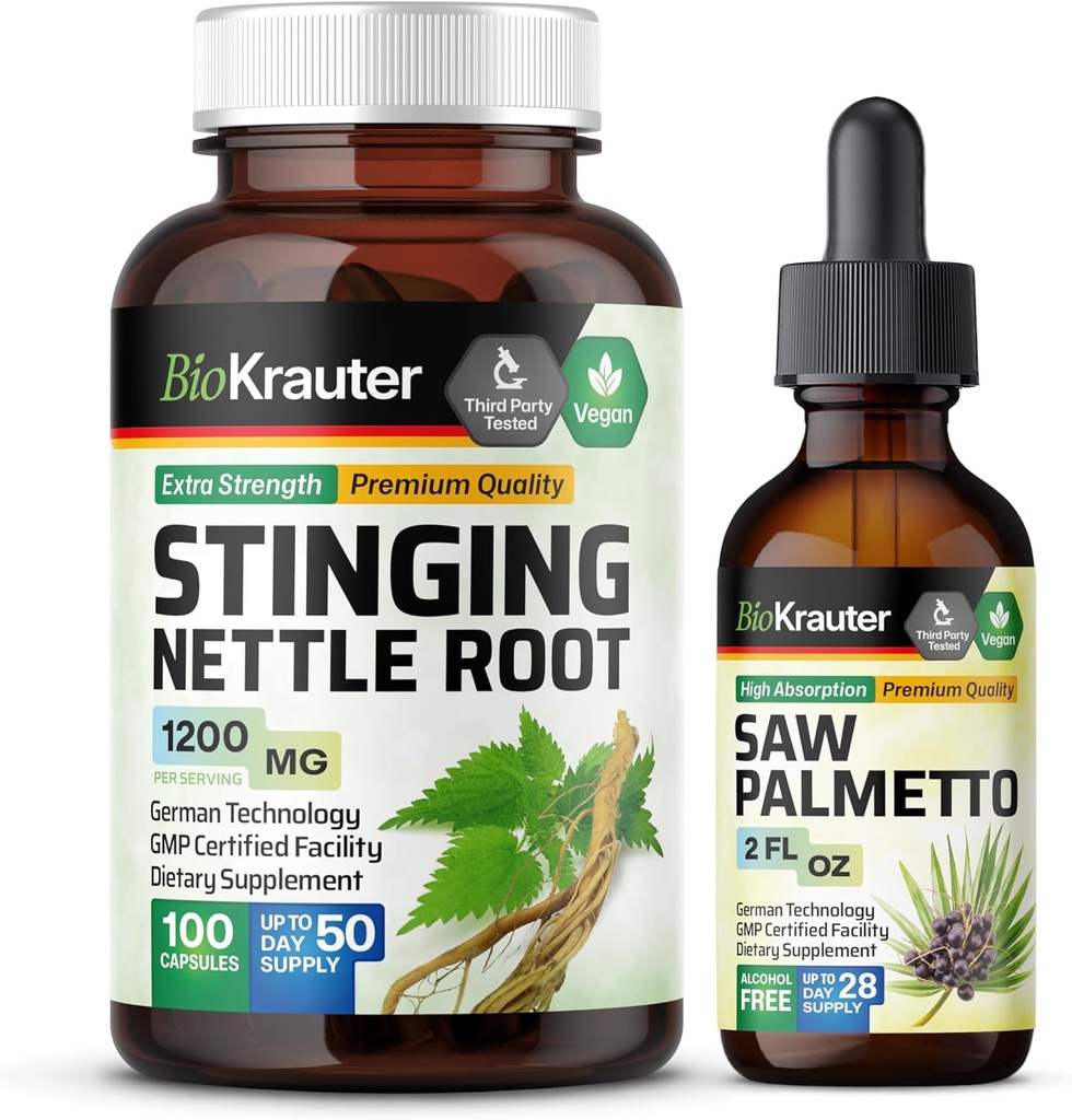 BIO KRAUTER Stinging Nettle 100 Capsules & Saw Palmetto Tinctuur 2 Fl. Oz.