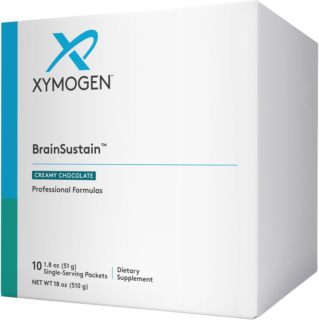 XYMOGEN BrainSustain Powder - Geheugen + Hersenondersteuning Drink met 19g Pea Proteïne, B Vitaminen, Mineralen, Aminozuren, Fosfatidylserine, DHA + CoQ10 - Romige Chocolade (10 Packets)
