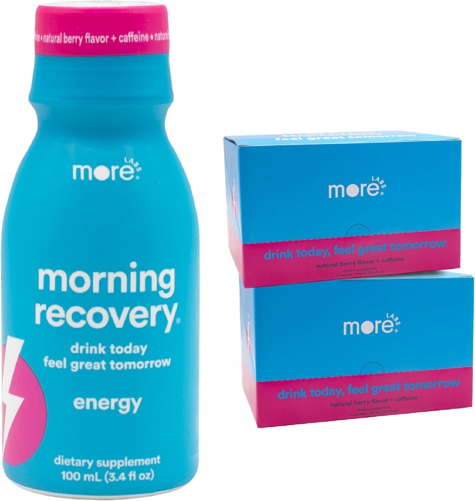 Ochtendherstel, Elektrolyt met Energie, Melkdistel Drank Eigen Formulatie te Hydrateren tijdens het drinken voor Ochtend Herstel, Zeer Oplosbare Liquid DHM, Berry, Pack van 24