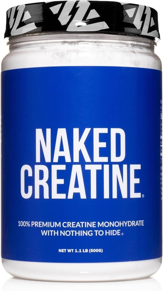 NAKED Pure Micronized Creatine Monohydraat Poeder - Unflavored, 500g, 1.1lb Bulk - Vegan, Non-GMO, Gluten-Free, Soy-Free, Geen Fillers, Ondersteunt spiergroei en sterkte - 100 porties