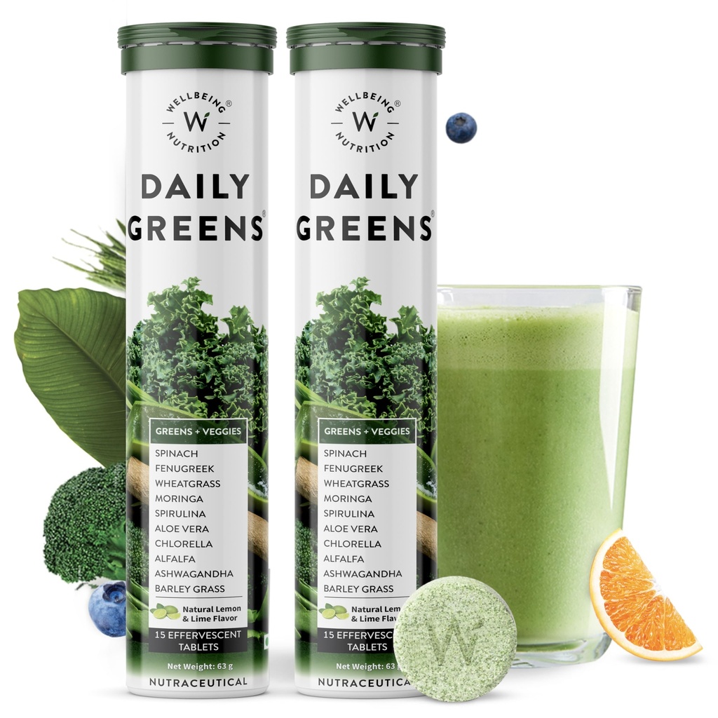 WELKE NUTRITION Daily Greens, Wholefood Multivitamine met vitamine C, zink, B6, B12 voor immuniteit en detox met 39+ Organic Certified Plant Superfoods & Antioxidants(15Tabs x 2) (63 g (pakket 2))