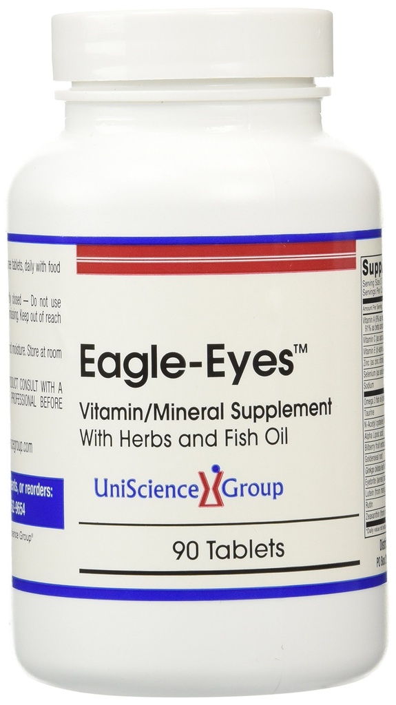 Eagle-Eyes, Optimal Vision Health with 500 mg Omega 3 Fish Oil, Lutein, Zeaxanthine, Bilberry Fruit Extract, Vitaminen A, C, E, Zink, NAC, Taurine, 90 tabletten