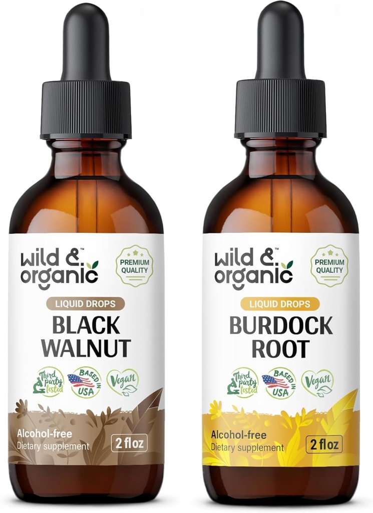 Wild & Organic Black Walnut Tinctuur 2 fl oz & Burdock Root Tinctuur 2 fl oz