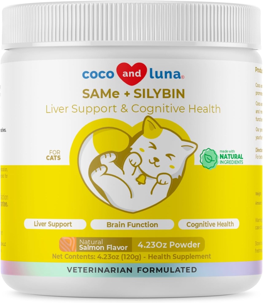 Zelfde en Silybin voor katten - S-Adenosyl-L-Methionine - 120g poeder - leversupplement - bevordert cognitieve en leverondersteuning