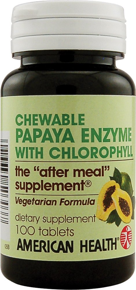 American Health Papaya Enzyme with Chlorofyl - 100 Kauwtabletten - Bevordert Nutriënt Absorptie - Non-GMO, Vegan, Glutenvrij - 33 porties