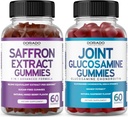 Saffraan (60 Gummies) Premium 5 in 1 Geavanceerde Formule - Delicious Raspberry Flavor en Glucosamine Chondroitin Joint Supplement (60 Count) Joint Supplements for Men & Women - Vegan Safe & Made in USA
