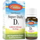 Carlson Super Daily D3 4.000 IE (100 mcg), Heart & Immune Health, Teeth & Bone Strength, Unflavored, 365 Drops