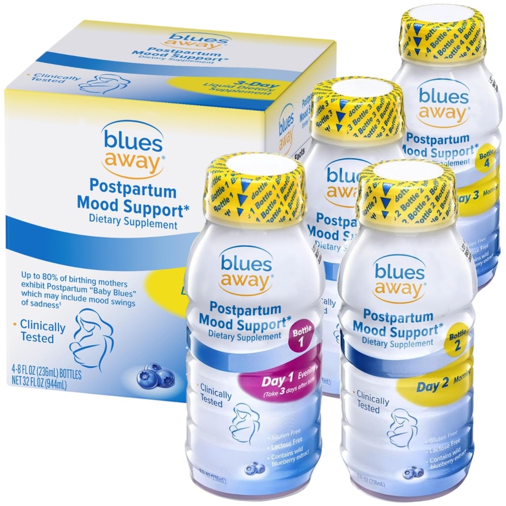 Blues Away Postpartum Mood Support Drink - Borstvoeding Vriendelijk Postnatale Hormone Balance voor vrouwen - 3-Day Liquid Dietary Stress Support Shake [4 flessen]