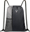 BeeGreem Grey Sport Bag Drawstring rugzak string tas voor mannen Vrouwen Gym rugzak met waterfles Mesh Pockets en twee rits zakken 16" x 20"