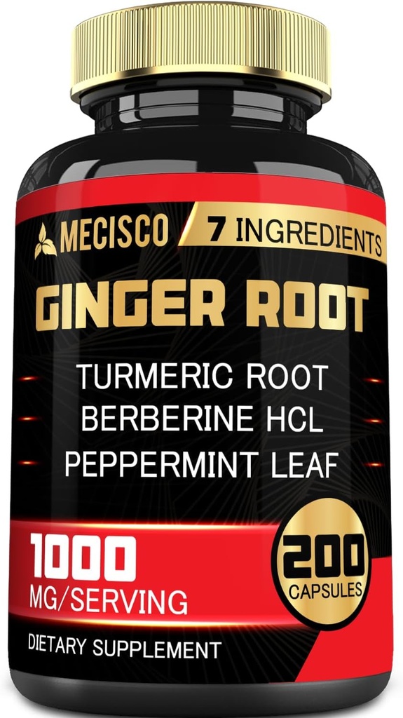 7-in-1 Gemberwortelsupplement met Kurkuma Curcumine, Berberine, Pepermuntblad, Astragalus Root, Ceylon Cinnamon, Beetwortel - 200 Capsules