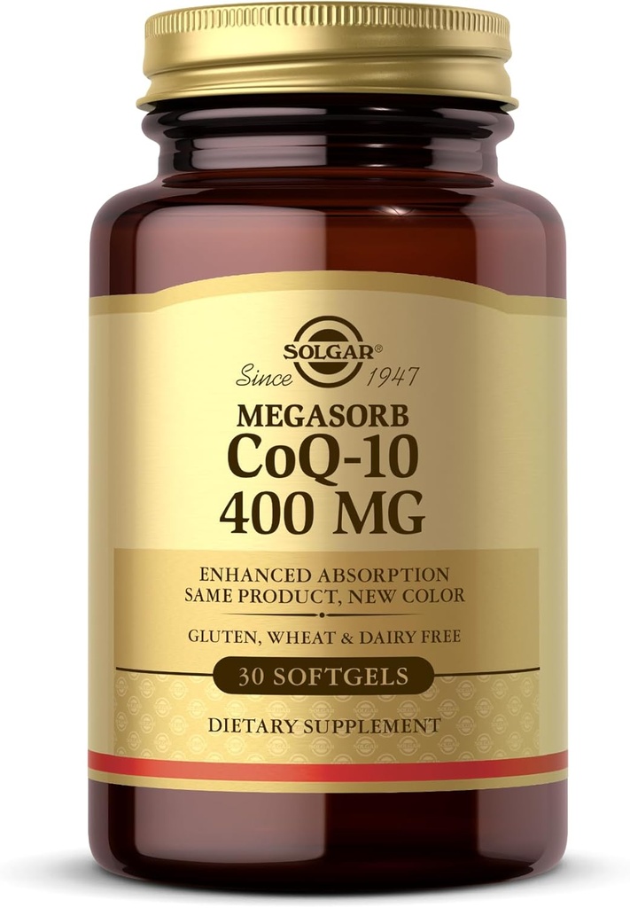 Solgar Megasorb CoQ-10 400 mg, 30 Softgels - Ondersteunt Hersenfunctie - Co-enzym Q10 supplement - Verbeterde Absorptie - Glutenvrij, Melkvrij - 30 porties