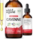 Wild & Organic Cayenne Pepper Tinctuur - Capsaïcin Supplementen voor Digestieve Ondersteuning - Cayenne Pepper Extract Liquid - Vegan, Alcoholvrije Drops - 2 fl oz