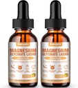 2 Pack 2000MG Magnesium Glycinate Liquid Drops Supplement voor kinderen & volwassenen - Cellulose Fiber, bromelaine, vitamine B6, C, D, Zink - Energie, Slaap, Clam, Ananas smaak, 4 Fl oz