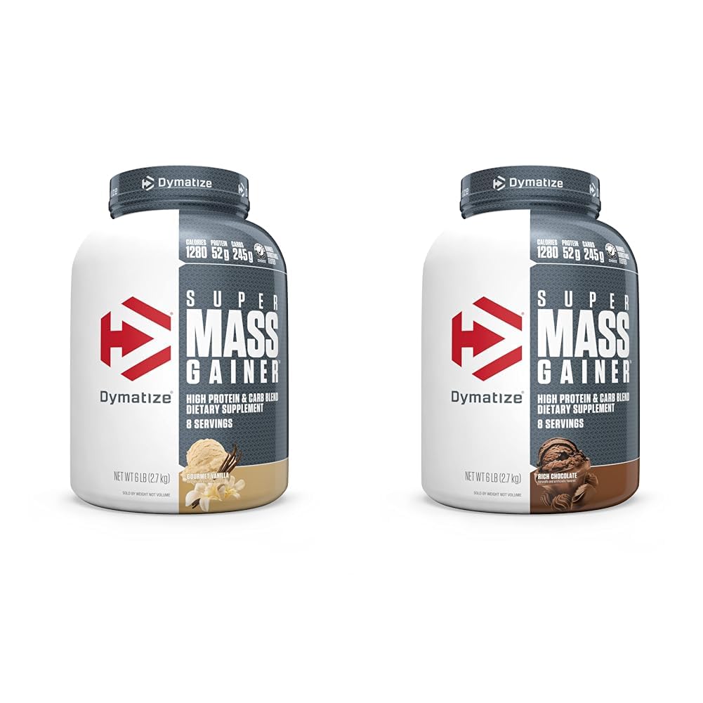 Dymatize Super Mass Gainer Protein Powder 52g Protein 1280 Calories 6 Pound Gourmet Vanilla & Rich Chocolate (Pack of 2)