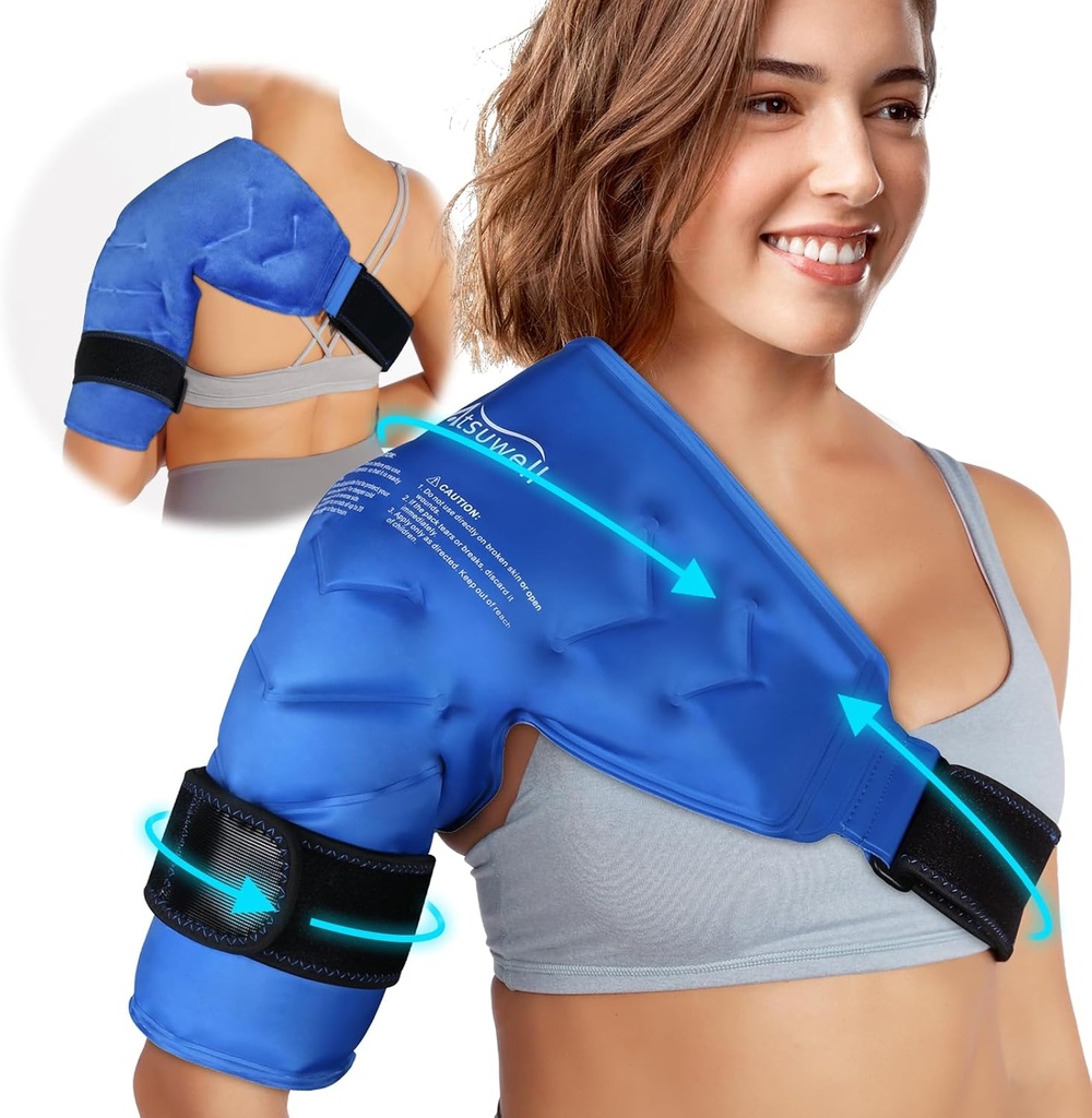 Atsuwell Schouder Ice Pack Rotator Manchet Koude Compressie, Herbruikbare Gel Ice Pack Schouder Wrap, Flexibele Arm Cold Pack voor mannen en vrouwen, Blauw