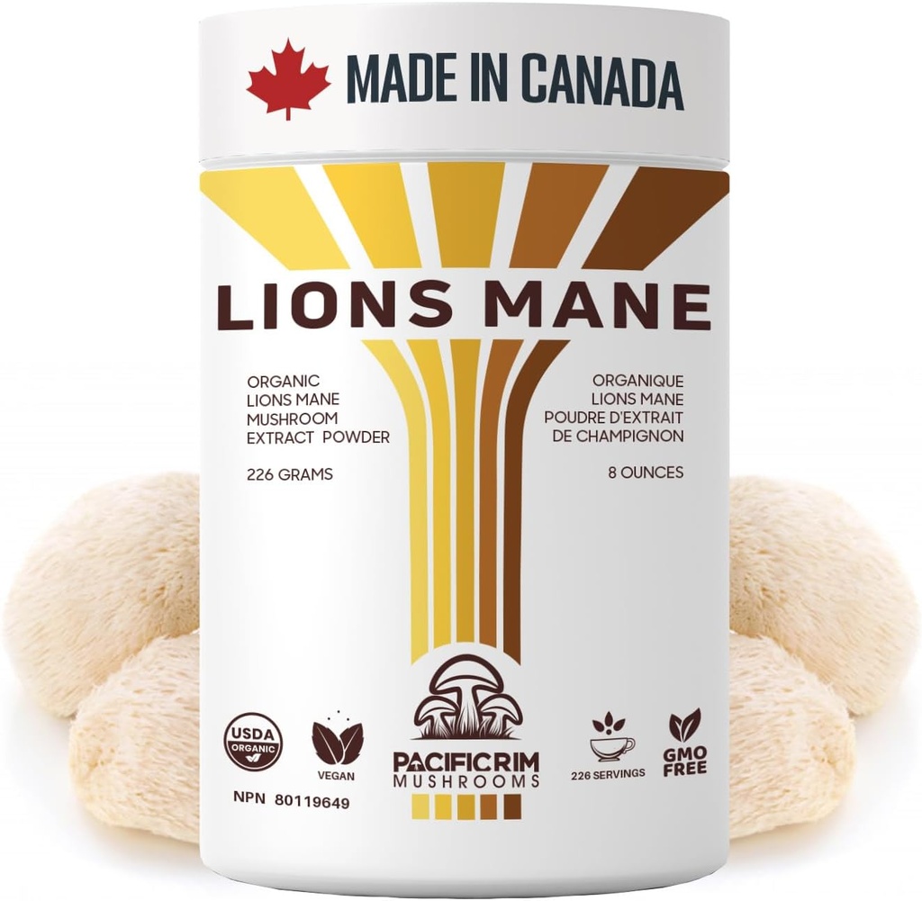 Leeuwen Mane supplement poeder Ultra sterkte 10:1 biologische Leeuwen Mane paddo ondersteunend geheugen, cognitie, hersenen gezondheid, 8 Ounces / 226 porties
