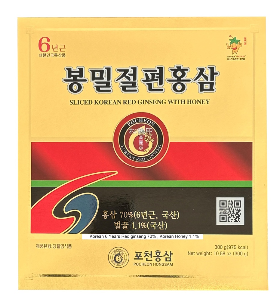 Pocheon 300g(10.6oz) 6jaar Koreaanse Panax Red Ginseng Slice met honing, Saponin, Natuurlijke Immune Ondersteuning