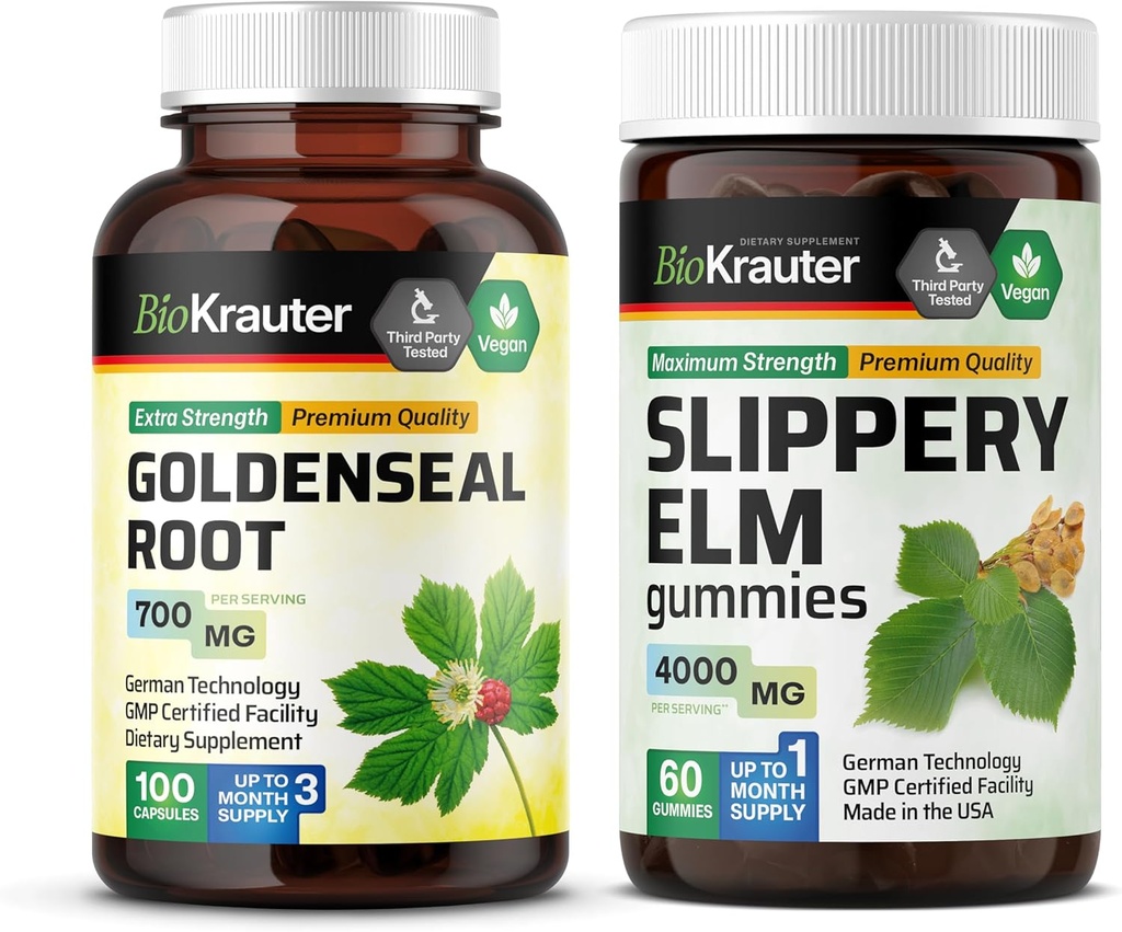 BIO KRAUTER Goldenseal 100 Capsules & Gladde Elm 60 Gummies
