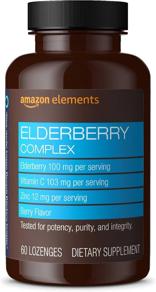 Elementen Vlierbessen Complex, Immune System Support, 60 Berry Flavored Lozenges, Vlierbessen 100mg, Vitamine C 103mg, Zink 12mg per Serving (Verpakking kan variëren)