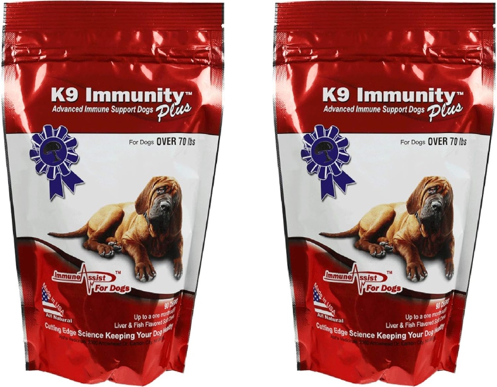 Aloha Medicinals K9 Immunity Plus, Immuun Support Supplement voor honden Meer dan 70 lbs, Biologische en Paddestoel Enhanced Dog Health Supplies, Pack van 2, 90 Kauwen