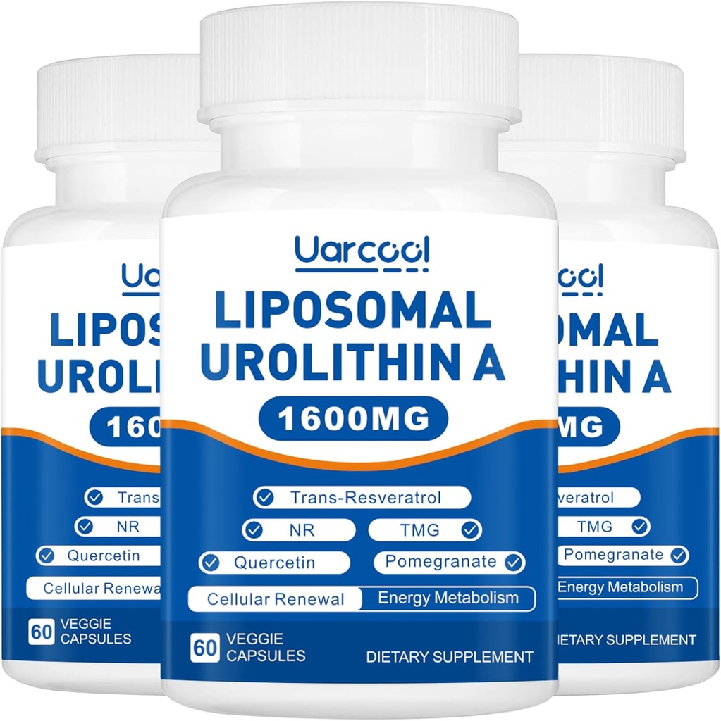 Urolithin A Supplement 1600mg Promote Muscle Strength and Energy Production, TMG for Healthy Homocysteine Levels and Nicotinamide riboside NAD+ Boost for Longevity - 60 Softgels (3 Bottles)