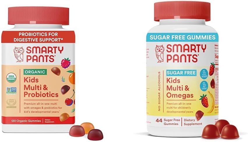 SmartyPants Kids Multivitamin Gummies Bundle: Organic Probiotics, Omega 3, Vitamins D3, C, B12, B6, A, K & Zinc Immune Support, Sugar Free Strawberry Banana, 164 Count