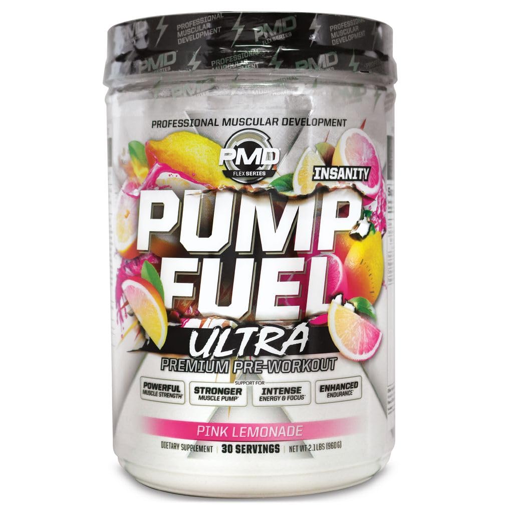PMD Sport pomp brandstof Ultra waanzin - Premium pre-workout poeder en spierpomp, grotere focus, endurance & Recovery, Premium Creatine, Arginine & Beta Alanine - Roze limonade (30 porties)