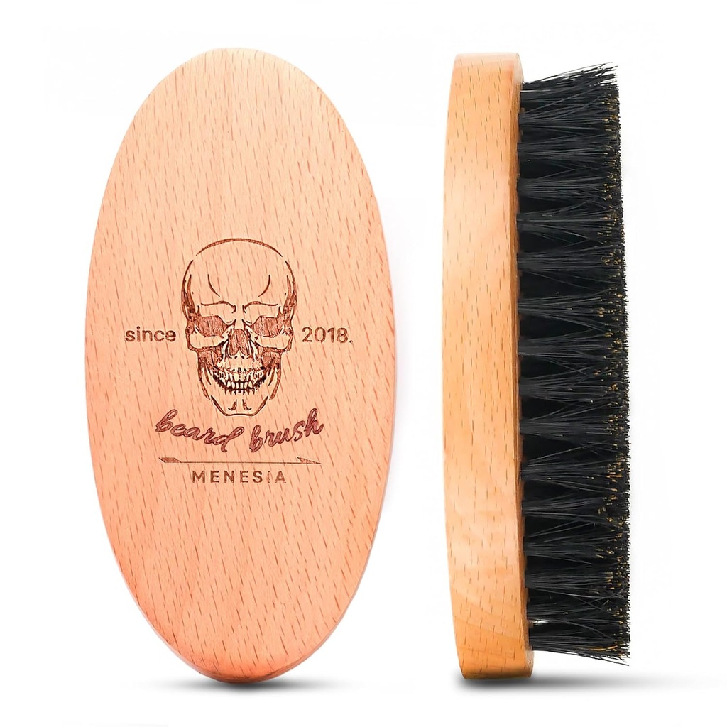 Boar Bristle haar baard borstel voor mannen, Pocket reizen mannen houten kleine zachte baard borstel (Skull)