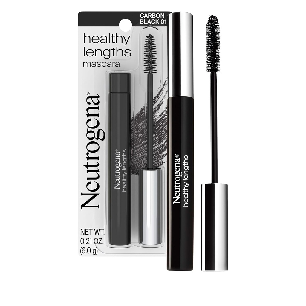 Neutrogena Gezonde lengtes Mascara - met vitamine E & olijfolie, Verlengformule Verleng de look van uw wimpers tot 100% zonder klauteren, flaken of slijmen, koolstof zwart 0,21 oz