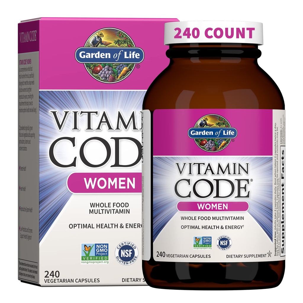Garden of Life Multivitamin for Women, Vitamin Code Women's Multi - Whole Food Womens Multi Vitamins, Iron, Folate not Folic Acid, Vitamin A and Probiotics for Womens Energy, 240 Vegetarian Capsules