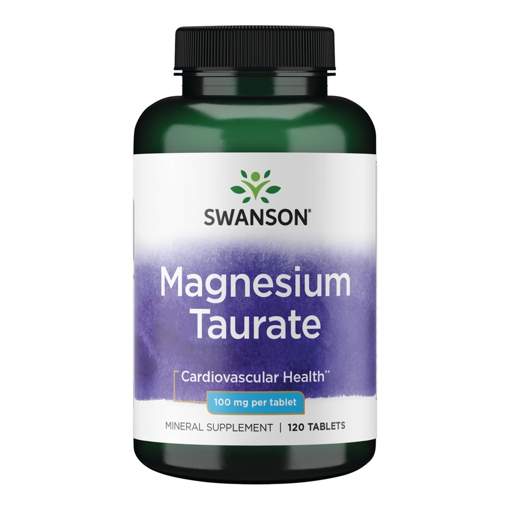 Swanson Magnesium Taurate Bone and Muscle Support Supplement for Active Adults Seeking Daily Magnesium - 100 mg per Tablet (120 Vegan Tablets)