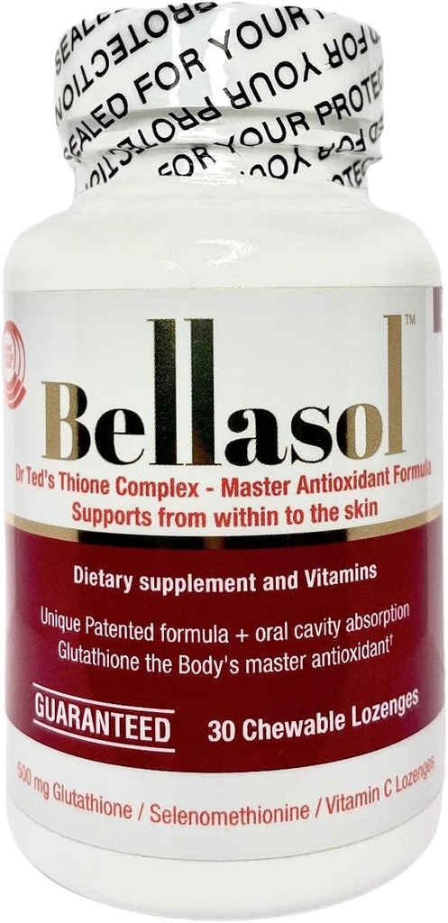 Bellasol First Glutathion Lozenges, Selenium, VIT C, D E en druivenzaad Dieetsupplement helpt gezondheid en schoonheid, Boost Immuniteit, Ondersteunt vette lever en huidverheldering