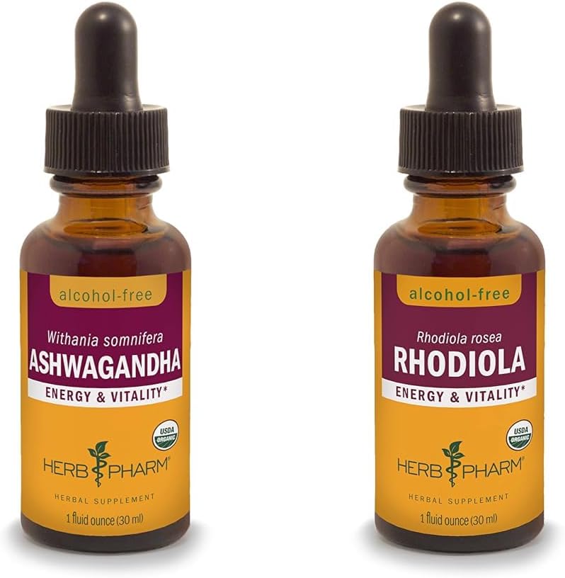 Herb Pharm Ashwagandha & Rhodiola Extracten voor energie, vitaliteit, duurzaamheid en uithoudingsvermogen, 1 Oz Each