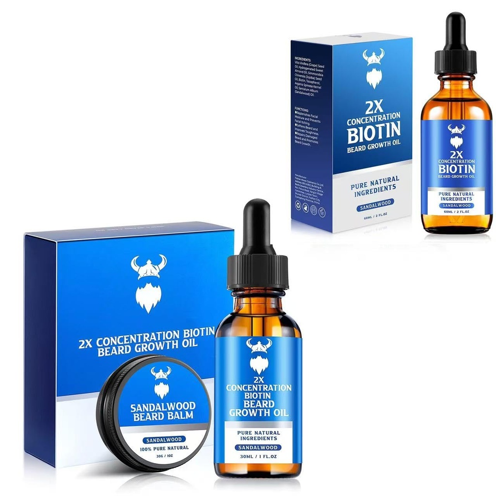Sandalwood Beard Growth Kit with 2X Biotin for Men and Beard Growth Oil，Natural Ingredients & Thickens Facial Hair Growth