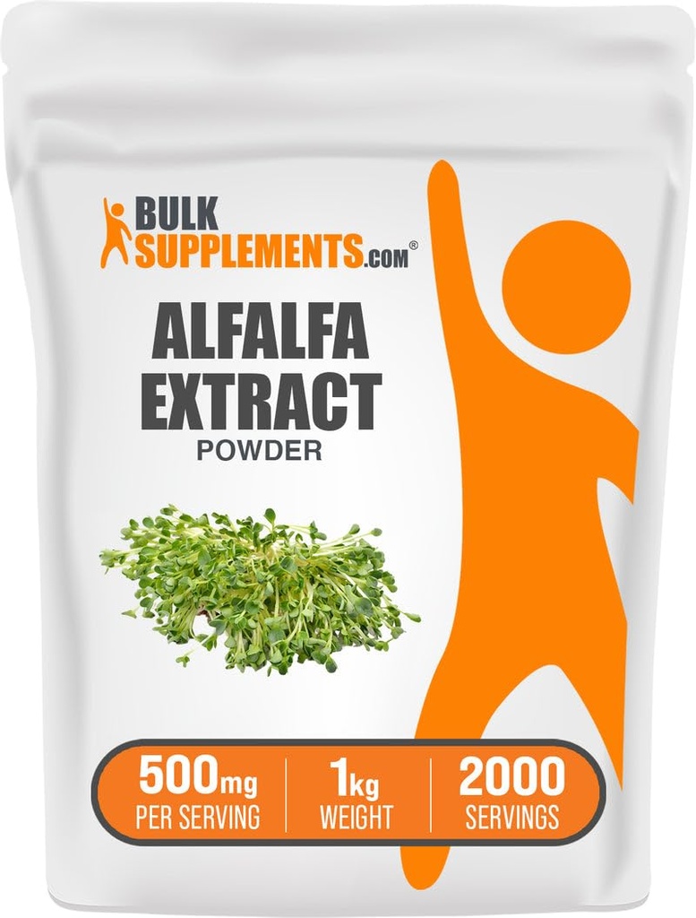 BulkSupplements.com Alfalfa Extract Powder - Alfalfa Supplement, Green Superfood Powder - Vegan & Glutenvrij, Groene Supplementen - 500mg per portie, 1kg (2,2 lbs) (pakket van 1)