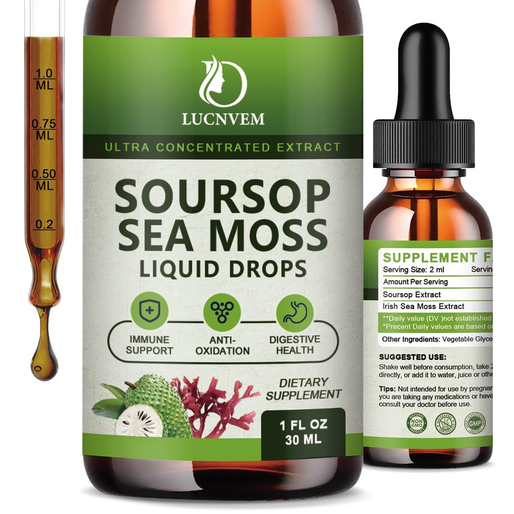 (2 Pack) Biologische Soursop Graviola met Zee Moss Liquid Drops, Soursop Bitters Liquid Rich in Multivitamine voor Natuurlijke Antioxidant, Immune Boost, Cell Support & Regeneration, Ananas smaak