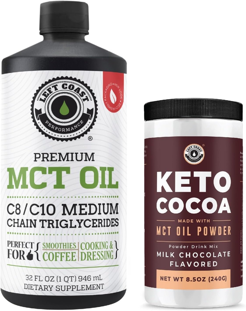 Links Coast Performance 100% Kokosnoot MCT Oil Liquid, 32oz + Keto Coco Drink Mix, 8.5oz