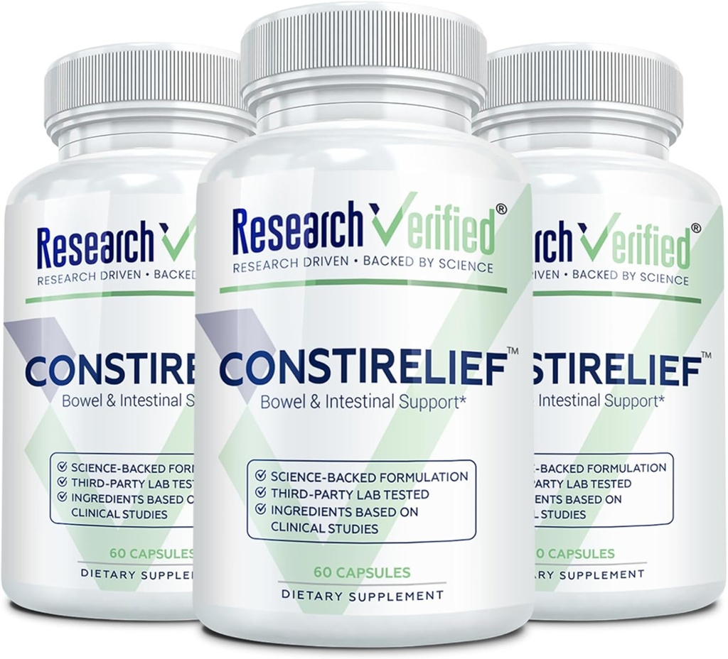 Research Verified ConstiRelief - The best Supplement for Constipation Relief on the market - with L. Acidophilus for long term health and prevention. 100% back guarantee! (Pack of 3)