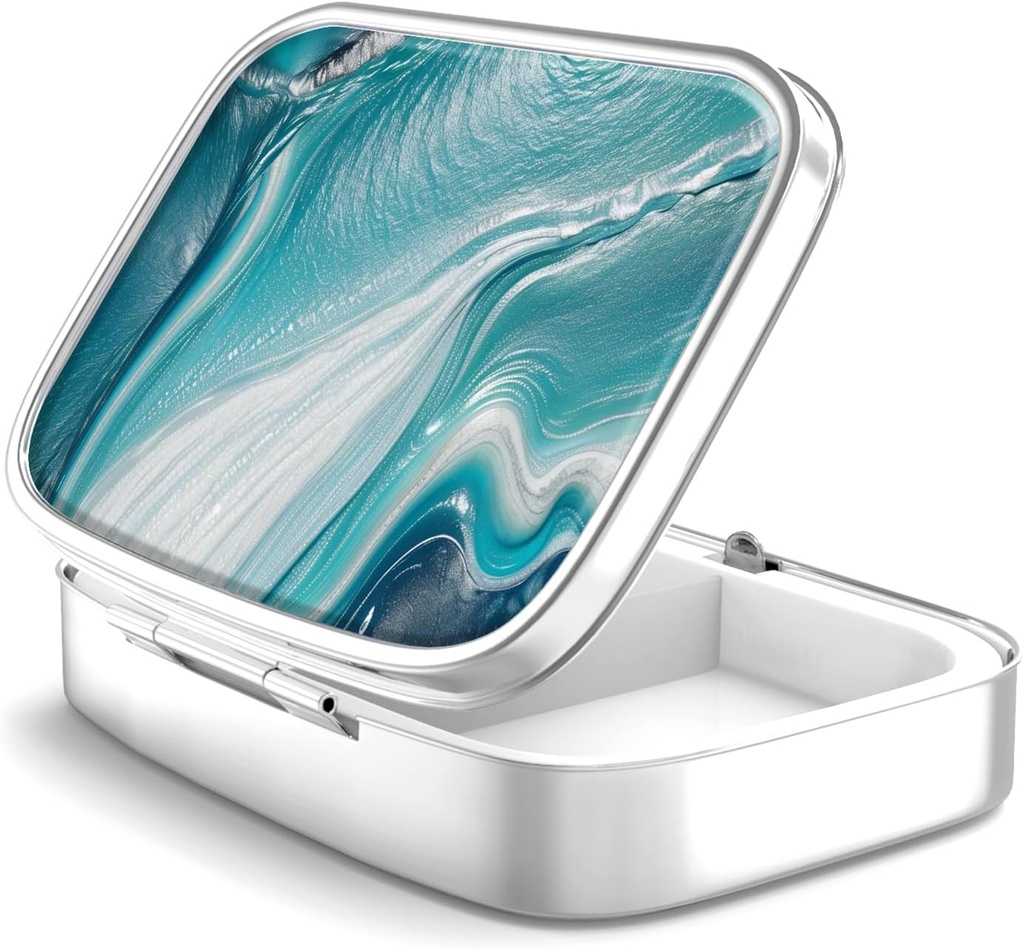 Pill Box 2 Compartiment kleine pil geval,Portable voor Pocket of Purse pil Organizer pil container houder om vitamines te houden, medicijnen, visolie en supplementen(Ocean Marble)