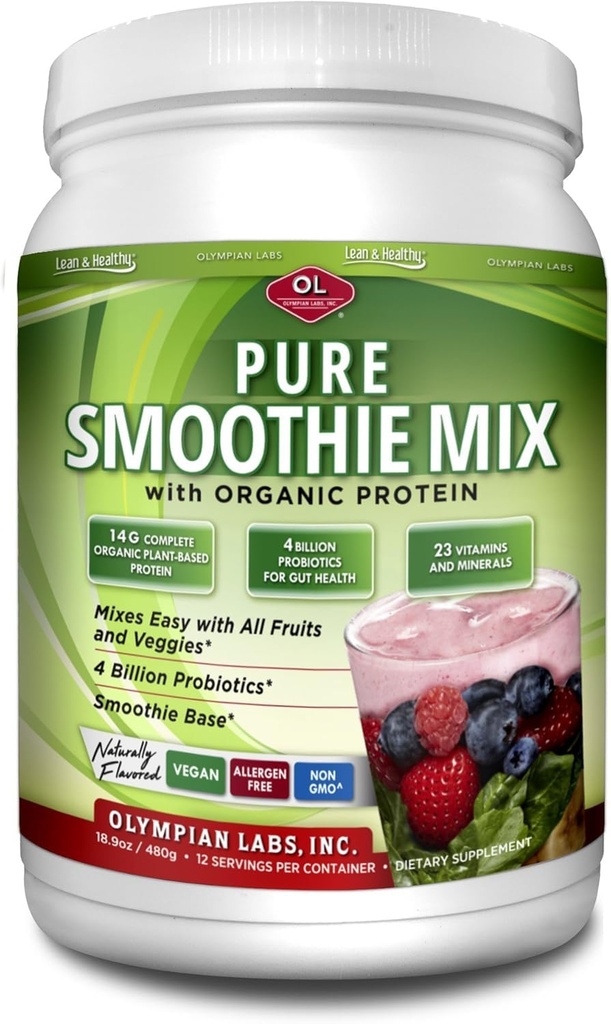 Olympian Labs Pure Smoothie Mix, Pea Protein Powder Plus Probiotica, Vitaminen, Mineralen, CLA, & Flax Seed.