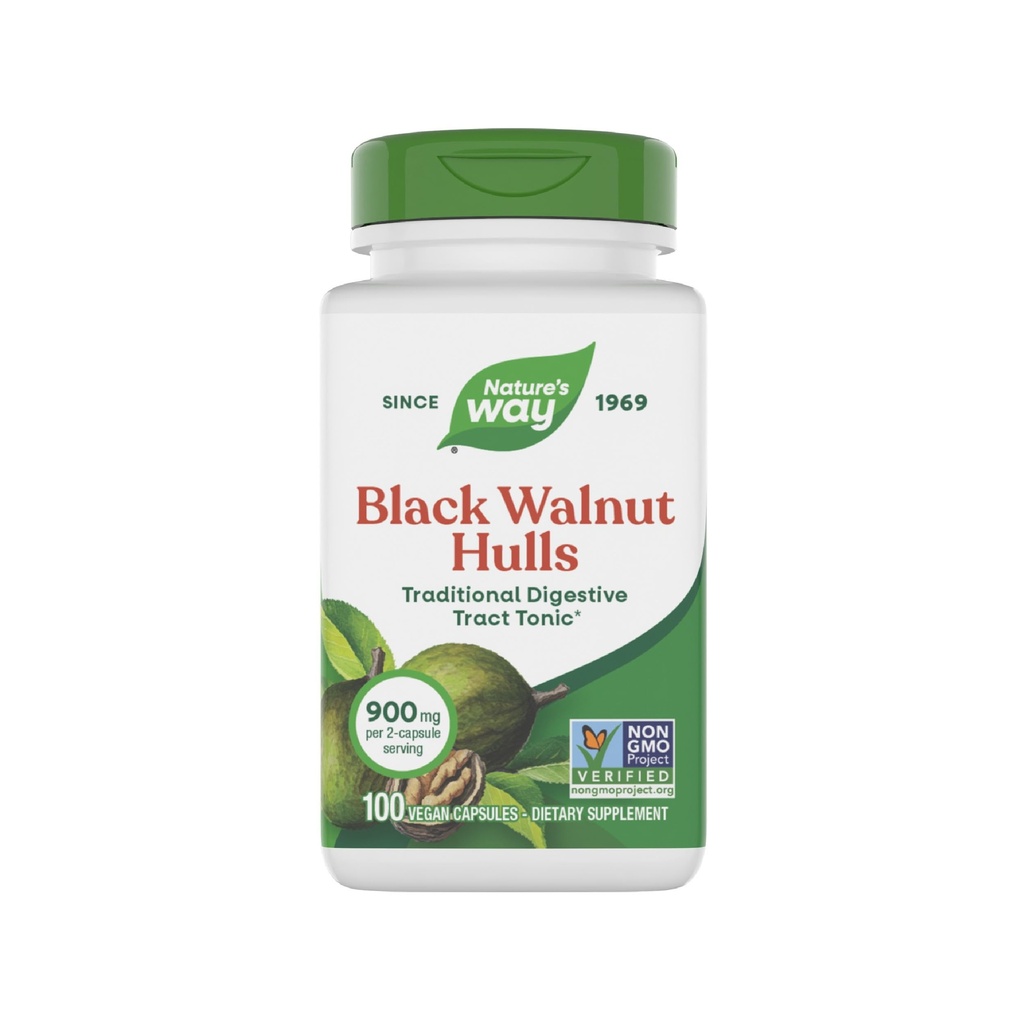 Nature's Way Black Walnut Hulls, Traditional Digestive Tract Tonic*, 900 mg per 2-Capsule Serving, Non-GMO Project Verified, Vegan, 100 Capsules (Packaging May Vary)