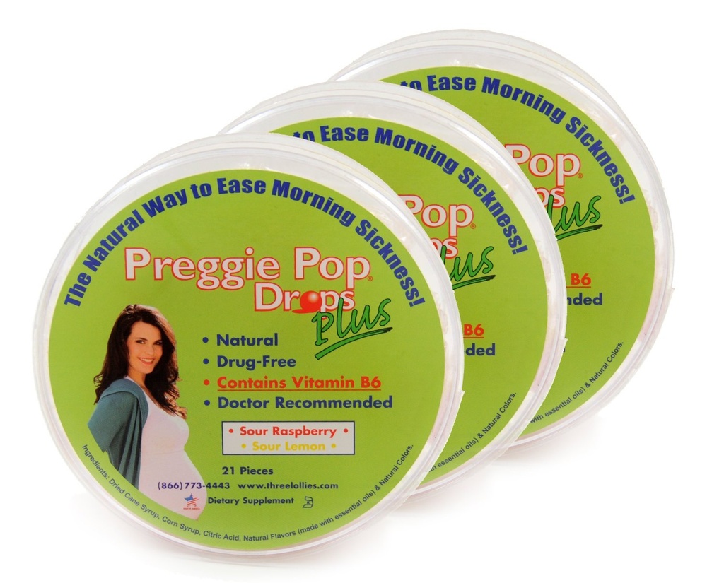 Drie Lollies Preggie Pop Drops Plus met B6 Capsules, Zure Raspberry/Citroen, 3 Tellen
