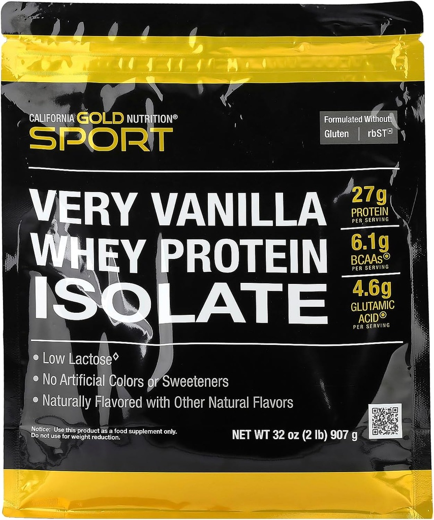 California Gold Nutrition Sport, Wei Proteïne Isolaat met biologische Cane Sugar, met Zonnebloemlecitijn, Zeer Vanille, 2 lb (907 g)
