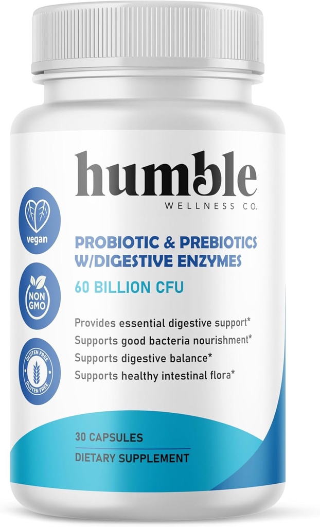 Biologische Prebiotica + Probiotica Supplement - 60 miljard CFU, Digestieve Enzymen, Shelf Stable, Made in USA