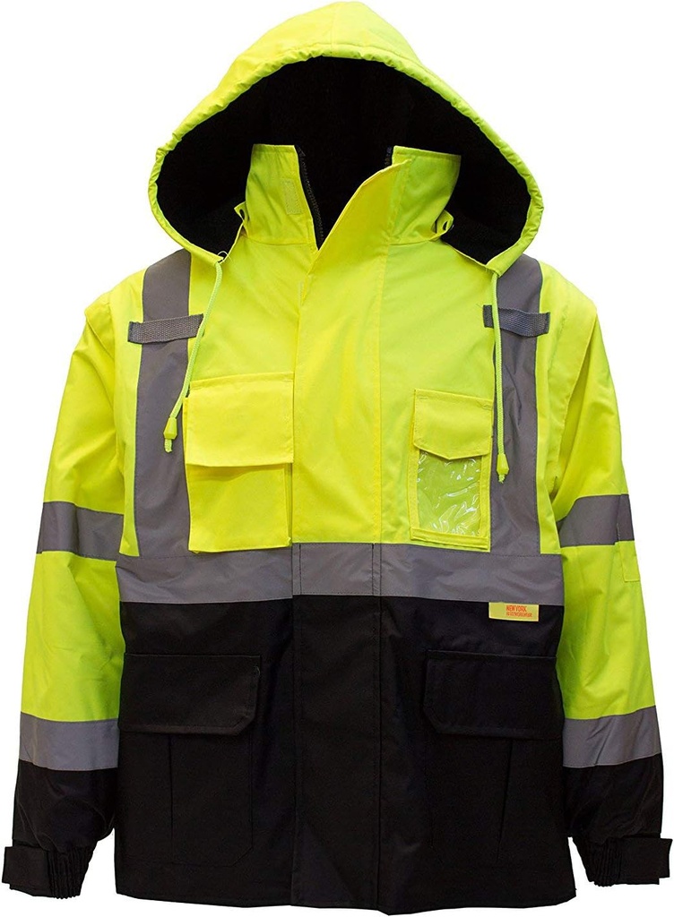 Troy Safety Heren Ansi Klasse 3 Hoge zichtbaarheid Veiligheid Bomber Jacket met rits, PVC zak, Black Bottom, Aantal 1 (Medium,Lime Green)