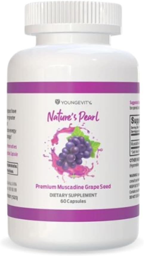 Youngevity Premium Muscadine Grape Seed - 650 mg - Nature's Pearl Antioxidant Superfood - Rich in Resveratrol, Ellagic-Acid, Quercetin, Anthocyandins, en Meer - 60 Servings