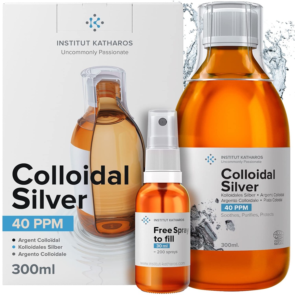 Colloïdaal Silver Liquid 10 fl oz & Spray to Fill ● Bioactive Hydrosol Silver Water ● Natural Immune Support Nano Sol Supplement Solution ● Ionische Mineralen 40 PPM ● Organisch Gestructureerd Plata Coloidal
