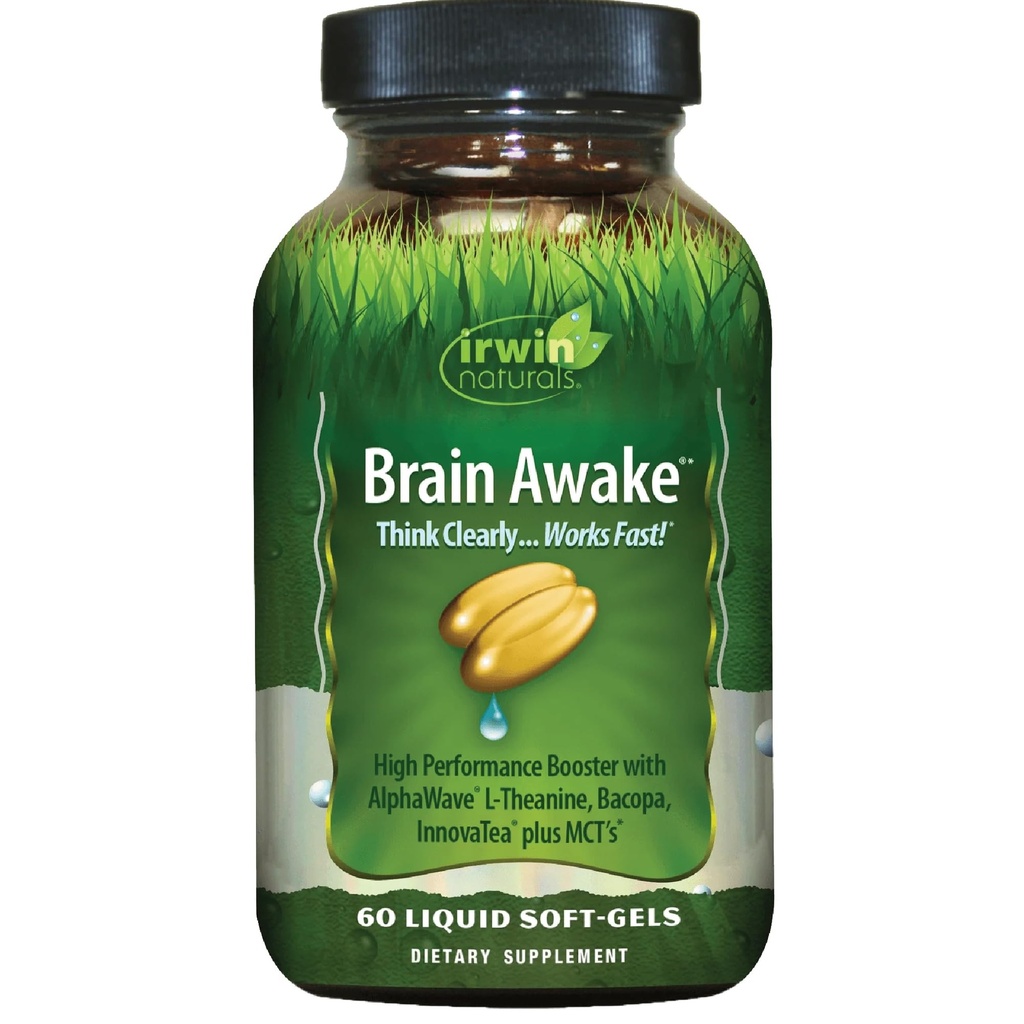 Irwin Naturals Brain Awake - 60 Liquid Softgels - Enhanced Mental Performance, Increased Focus, Clarity & Concentration - Nootrope Booster with L-Theanine, Bacopa, MCTs