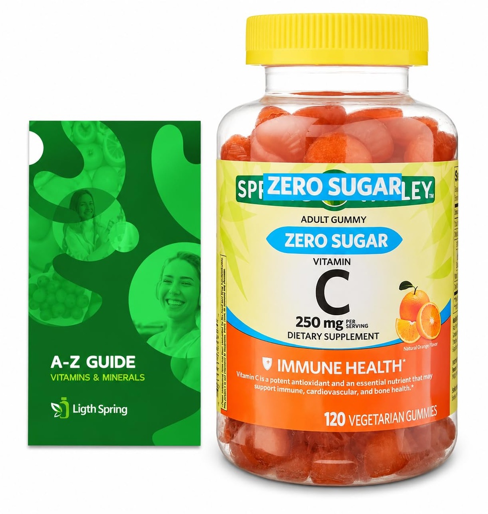 Zero Sugar Vitamin C Gummies Dieetsupplement, 250 mg, 120 Ct Bundel met exclusieve vitamines en mineralen - A tot Z - Beter Ligth&Spring Guide